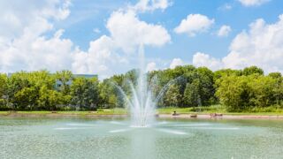 Wanderung " Europaplatz Anger " Erfurt von seiner schönsten Seite entdecken. - <a href="https://ms29.de">© Michael Stollmann</a> Wasserspiel im Auenteich - © Michael Stollmann